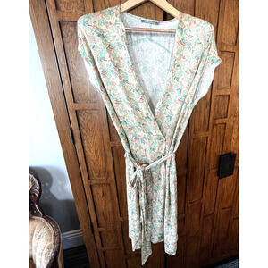 Michelle Belau Wrap Dress Short Sleeve SZ M Paisley Print Aqua Romantic Boho